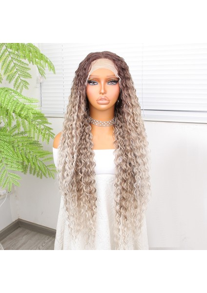 Afro Dalga Rus Kumralı Beyaz Platin Ombreli Işıltılı Fiber Sentetik Tül Peruk