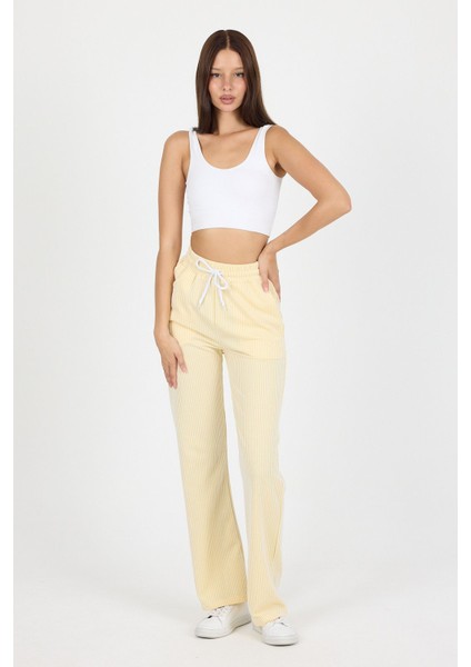 Kadın Su Yolu Çizgili Lastikli Bol Paça Pantolon Eşofman Altı – Yazlık Rahat Stil ve Günlük Şıklık fiyatları