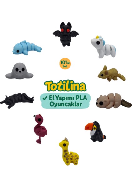 10'lu Set (Yarasa Unicorn Fare Su Samuru Tukan Kuşu Zürafa…)