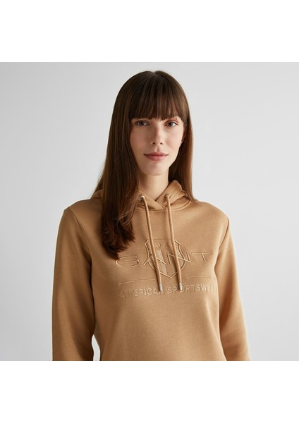 Kadın Kahverengi Regular Fit Kapüşonlu Logolu Sweatshirt fırsatları