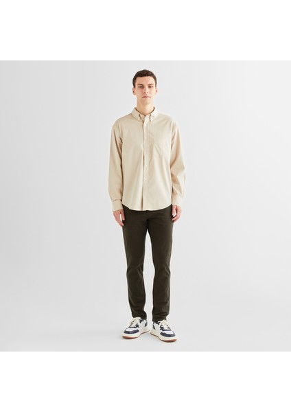 Erkek Bej Relaxed Fit Düğmeli Yaka Gömlek modelleri