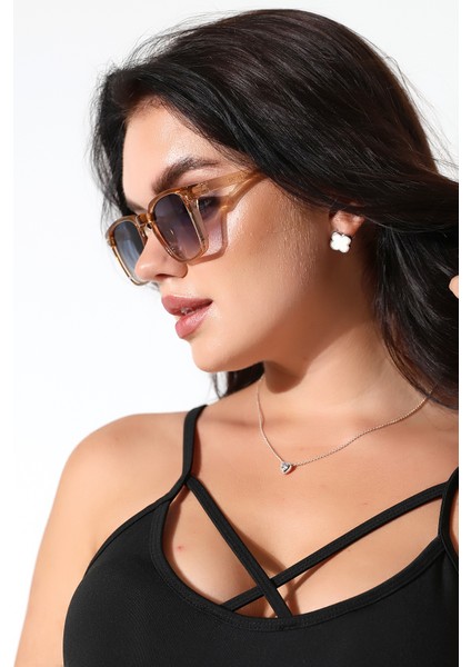 Kadın Kare Bal Rengi Degrade UV400 Güneş Gözlüğü 23043 C4 indirimleri