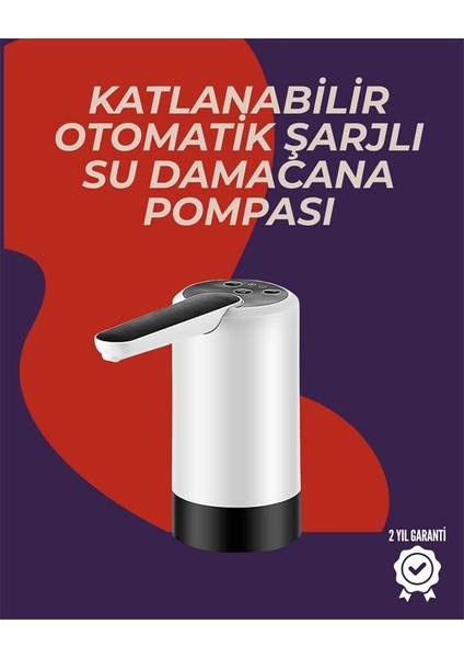 Otomatik Damacana Su Pompası | 40-80 Saniye Zaman Ayarlı | %90 Açılabilir Hijyenik Tasarım | Şarjlı ve Portatif