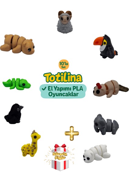 10'lu Set (Koç Tukan Kuşu Su Samuru Fil Ayı Zürafa Karga Timsah…)