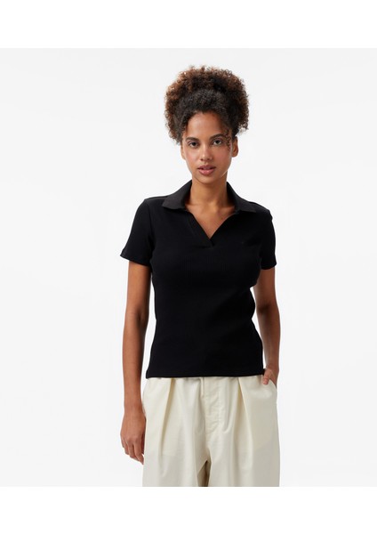 Kadın Siyah Slim Fit Polo Yaka T-Shirt