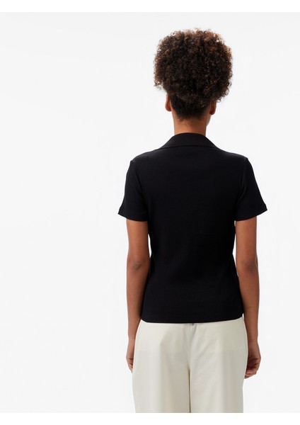 Kadın Siyah Slim Fit Polo Yaka T-Shirt fiyatları