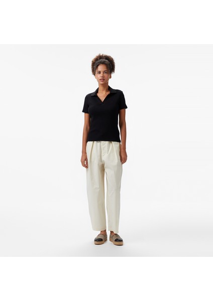 Kadın Siyah Slim Fit Polo Yaka T-Shirt modelleri