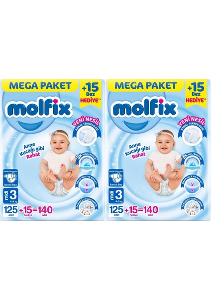 Bebek Bezi Beden:3 (4-9kg) Midi 280 Adet Mega Ekonomik Fırsat Pk