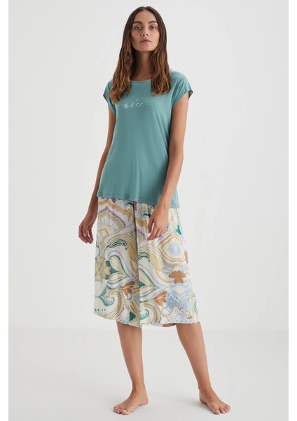 Yumuşak Dokulu Büyük Beden Kadın Kapri Takım 2722