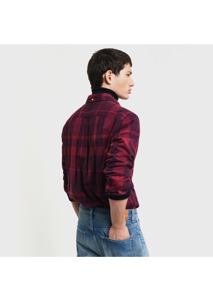 Erkek Bordo Regular Fit Düğmeli Yaka Kareli Gömlek fiyatları
