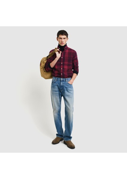 Erkek Bordo Regular Fit Düğmeli Yaka Kareli Gömlek fırsatları