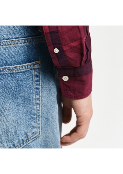 Erkek Bordo Regular Fit Düğmeli Yaka Kareli Gömlek indirimleri