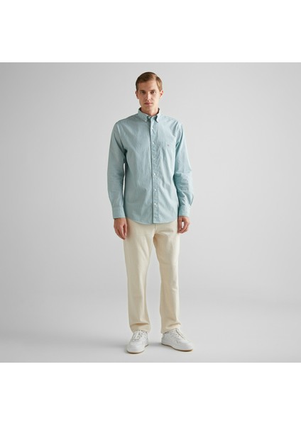 Erkek Yeşil Regular Fit Çizgili Düğmeli Yaka Gömlek modelleri