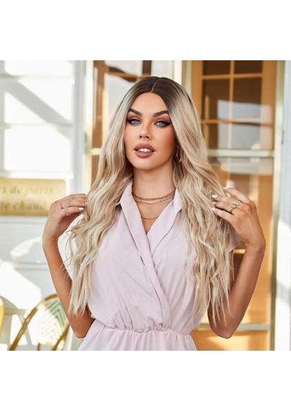 Kumral Ombre/ Balköpüğü Platin Röfleli Orta Boy Tül Peruk