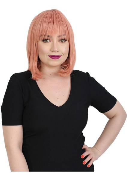 Küt Kahküllü Fiber Sentetik Peruk / Gül Kurusu