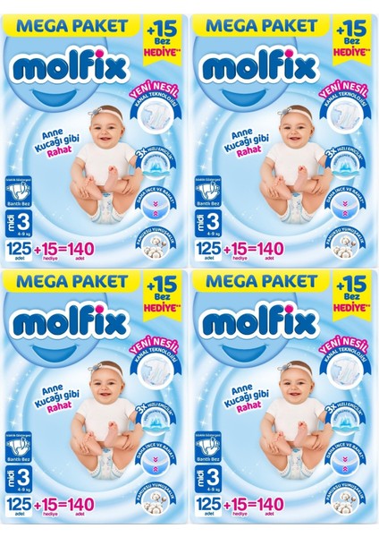 Bebek Bezi Beden:3 (4-9kg) Midi 560 Adet Mega Avantaj Fırsat Pk