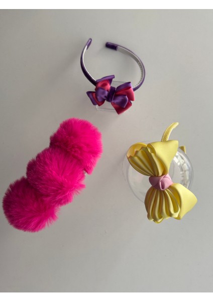 Kız Çocuk Fiyonklu Taç Seti (3 Parça) – Okul & Doğum Günü Hediyesi