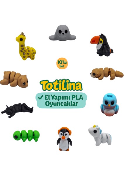 10'lu Set (Fok Tukan Kuşu Su Samuru Kuş Unicorn Penguen Tırtıl…)