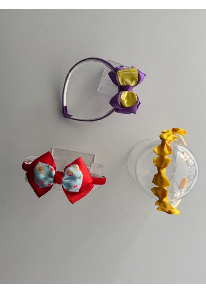 Kız Çocuk Fiyonklu Taç Seti (3 Parça) – Okul & Doğum Günü Hediyesi