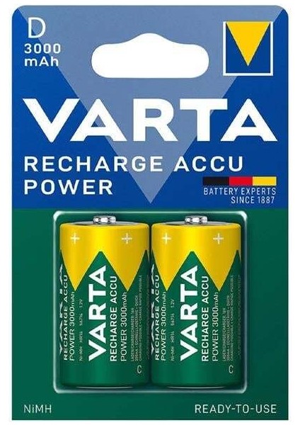 Varta 1.2 Volt - 3000 Mah Ni-Mh Büyük D Boy Şarjlı Pil 2'li Paket