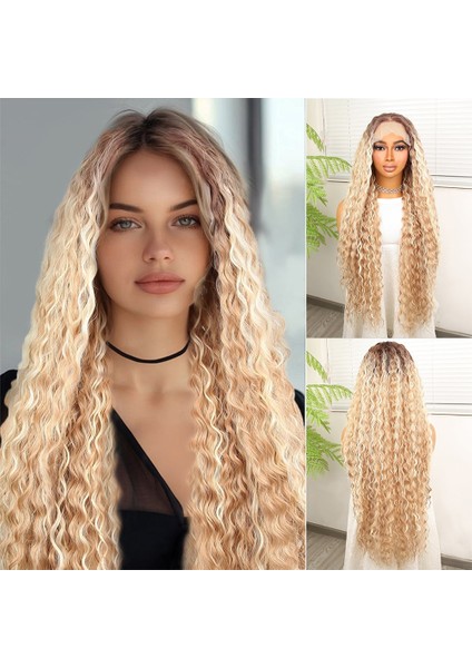 Afro Dalga Rus Kumralı Balköpüğü Ombreli Platin Işıltılı Fiber Sentetik Tül Peruk