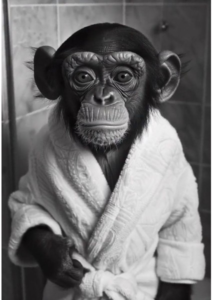 Wc Lavabo Bornozlu Komik Maymun Ev Duvar Salon Güzellik Salonu Ofis Dükkan Dekarasyon Kanvas Tablo fiyatları