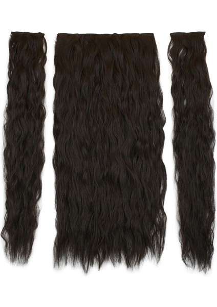 Fiber Sentetik Kabarık Dalgalı Yarım Ay + 2 Yan Çıt Çıt / Kahverengi