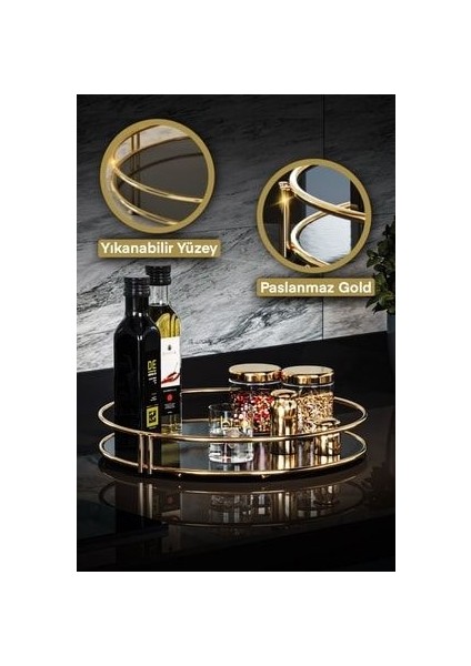 Sofra Mutfak Gereçleri Tek Katlı Paslanmaz Çelik Altın Renkli Pasta Standı - 29 cm Kaydırmaz Taban