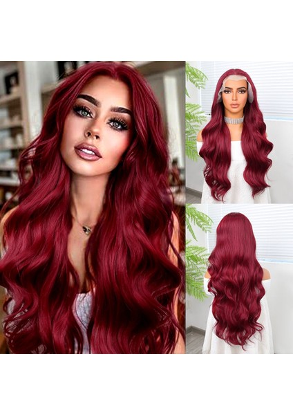Kızıl Fiber Sentetik Geniş Dalgalı Tül Peruk