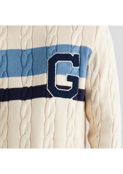 Erkek Krem Relaxed Fit Bisiklet Yaka Renk Bloklu Kazak indirimleri