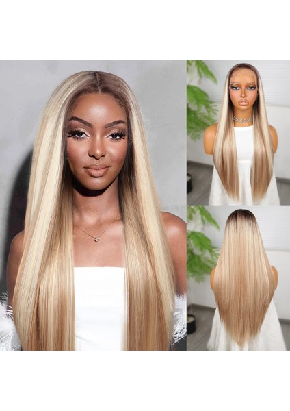 Kumral Beyaz Platin Ombreli Ve Röfleli Fiber Sentetik Tül Peruk