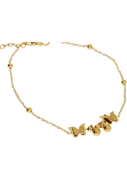 Kadın Gold Renk Kelebekler ve Sallanan Toplar Detay Çelik Halhal