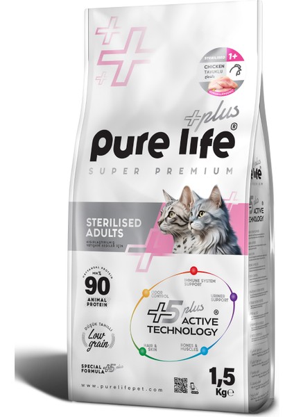 Purelife Plus Kısırlaştırılmış Tavuklu Kedi Maması 1.5kg