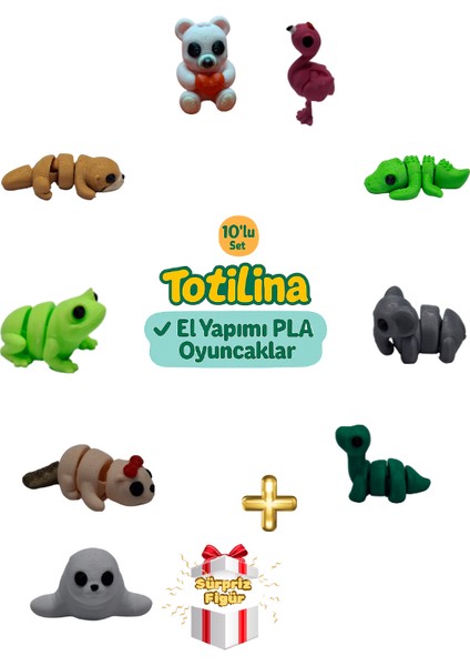 10'lu Set (Flamingo Timsah Fil Dinozor Fok Su Samuru Kurbağa Ayı…)