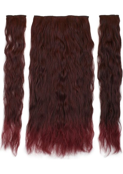 Fiber Sentetik Kabarık Dalgalı Yarım Ay + 2 Yan Çıt Çıt / Koyu Kızıl