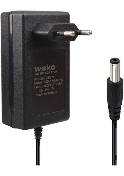 Weko 21 Volt - 2 Amper 5.5*2.5 mm Uçlu Kırmızı Yeşil Ledli Priz Tipi Şarjlı Matkap Adaptörü