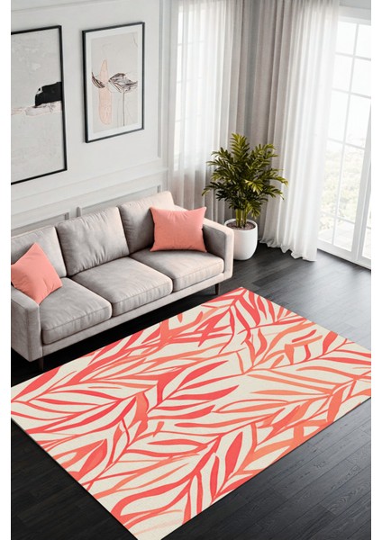 Kırmızı Yapraklı Halı Dijital Baskılı Dokuma Kaymaz Tabanlı Yıkanabilir Antre Halısı