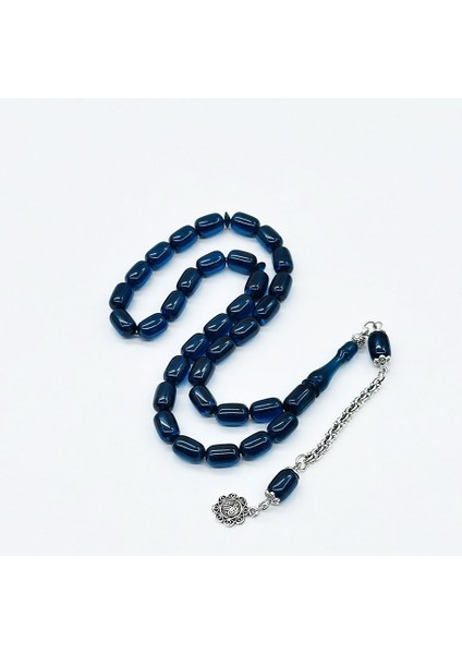 Mavi Renkte Sıkma Ateş Kehribar Tesbih