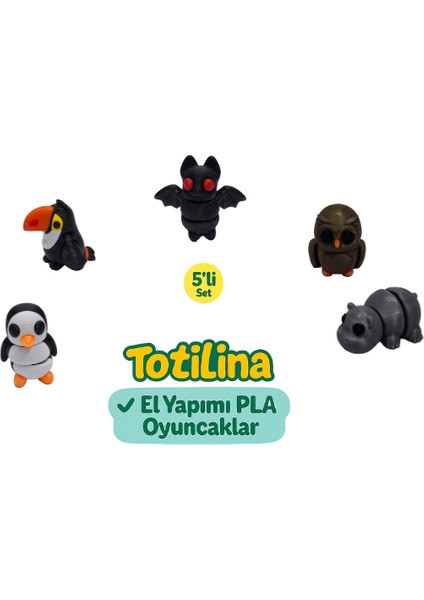 5'li Set (Yarasa Baykuş Hipopotam Penguen Tukan Kuşu…)
