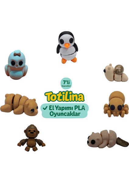 7'li Set (Penguen Salyangoz Örümcek Su Samuru Goril Ayı Kuş…)