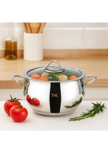 Taç Stell 24 cm Derin Tencere – 5.5 Litre, 18/10 304 Paslanmaz Çelik, Parlak Yüzey