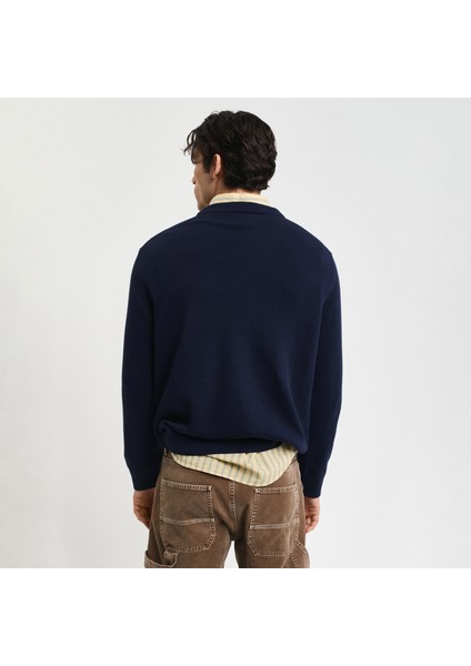 Erkek Lacivert Relaxed Fit Bisiklet Yaka Logolu Kazak fiyatları