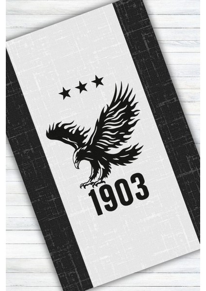 Siyah Beyaz Futbolsever Halısı Dijital Baskılı Dokuma Kaymaz Tabanlı Yıkanabilir Pati Dostu Antialerjik Genç Odası Halısı, Beşiktaş Temalı Halı modelleri