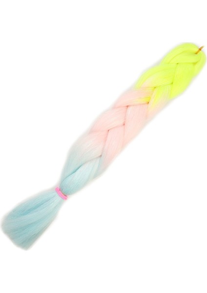 Simli Neon Sarı / Şeker Pembe / Su Yeşili Ombreli Örgülük Saç 100 gr