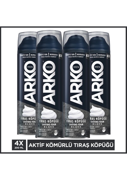 Men Temizleme Etkili Aktif Kömürlü Tıraş Köpüğü Black 4X200 ml
