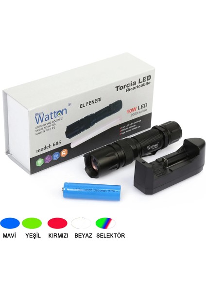 10W 2000 Lümen 4 Renk Güçlü El Feneri WT-605