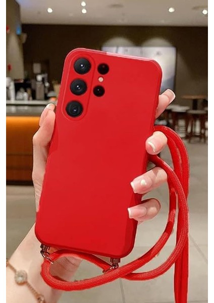 Tecno Spark Go 1 2025 ile Uyumlu Ipli Boyun Askılı Silikon Kılıf Kadife Iç Yapılı Dulcet Epiphany Boyun Çapraz Asılabilen Ipli Kılıf Kırmızı