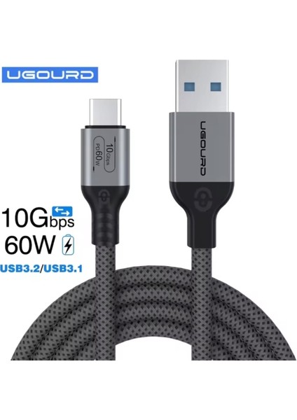 1-Metre PD 60W Usb To Type-C 3.2/Gen2/10Gbps E-Marker Akıllı Çip Ce Lisanslı Şarj ve Data Video Kablosu Hasır Örgülü Sağlam Kablo Orjinal