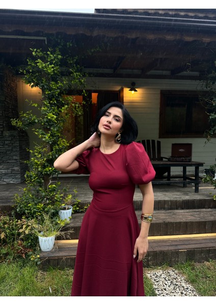 Karpuz Kollu Midi Boy Elbise modelleri