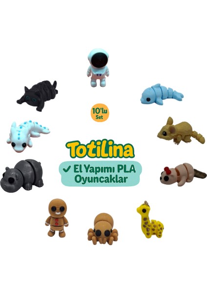 10'lu Set (Astronot Yunus Fare Su Samuru Zürafa Örümcek…)